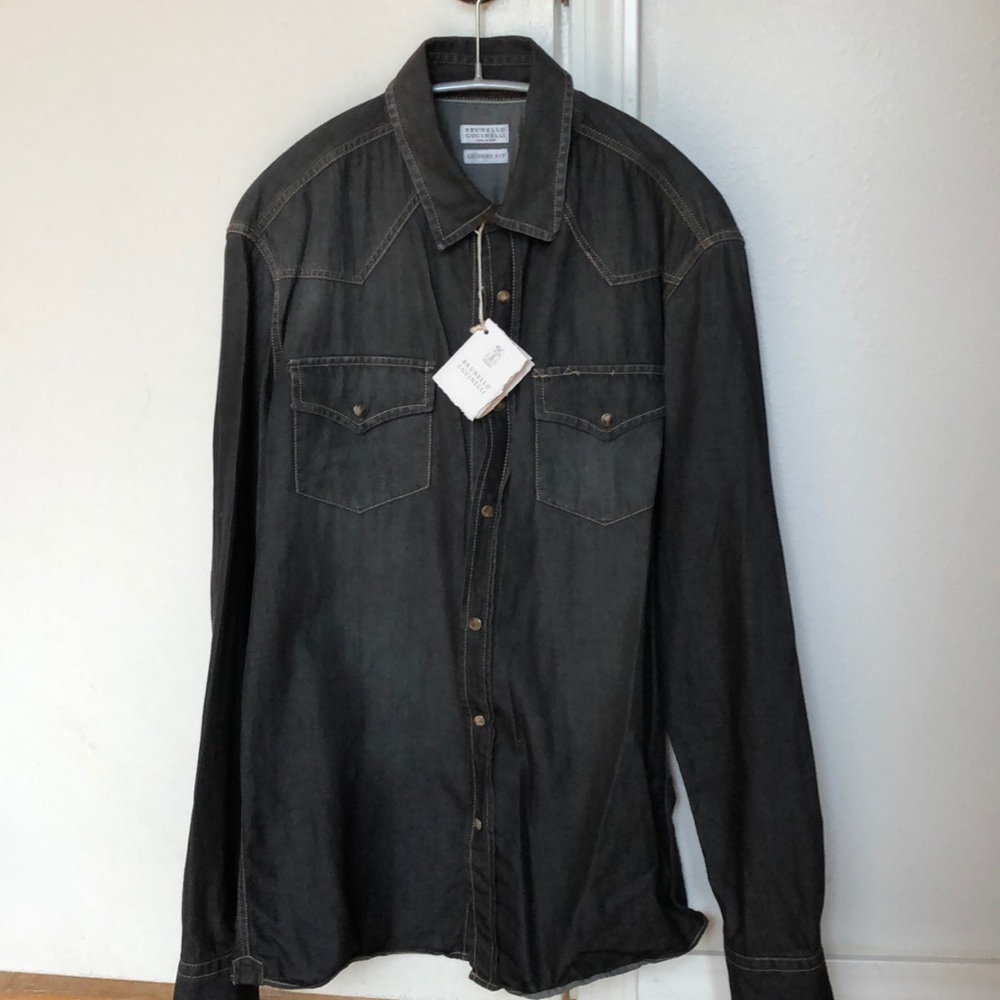 Brunello Cucinelli Denim Snap Front Shirt